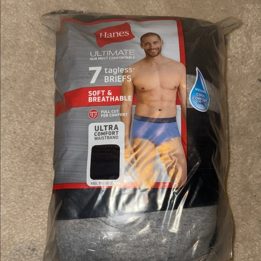 Hanes 7 pair tagless briefs men’s ultra soft 2X black/grey